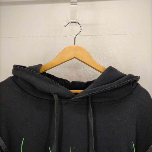 ヨイカダカダ yoikadakada Printed hoodie/Black エナメルテープジップデザイン プルオーバーパーカー メンズ JPN:L