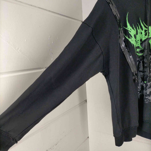 ヨイカダカダ yoikadakada Printed hoodie/Black エナメルテープジップデザイン プルオーバーパーカー メンズ JPN:L