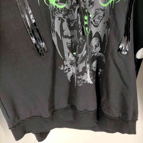 ヨイカダカダ yoikadakada Printed hoodie/Black エナメルテープジップデザイン プルオーバーパーカー メンズ JPN:L