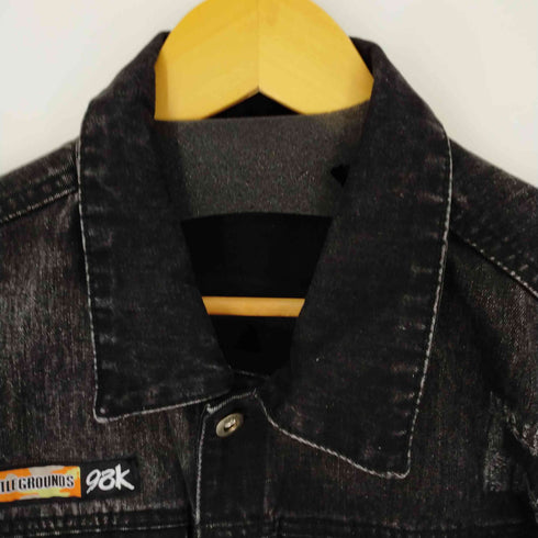 New Jeans ダメージ加工 パッチワーク 背面プリントデニムジャケット メンズ JPN:L