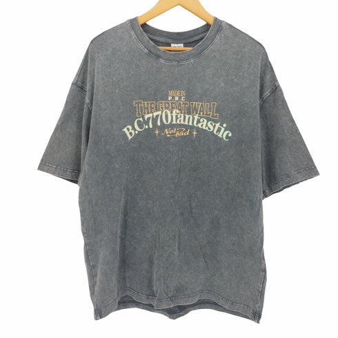 new wave street culture design by inflation ウォッシュド加工 プリント クルーネック カットソー メンズ JPN:XL
