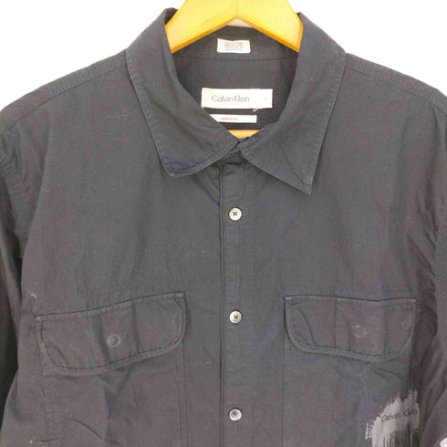カルバンクライン CALVIN KLEIN modern fit ペイントロゴプリント ワークシャツ メンズ import:L
