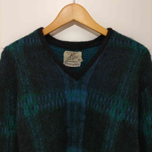 アルプス ALPS 60s モヘア チェック柄Vネックニット メンズ import:M