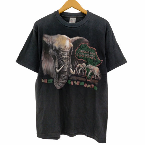 90-2000s スペイン製 STRUGGLE FOR SURVIVAL アニマルプリント クルーネックTシャツ ゾウ メンズ import:L