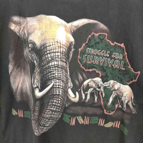 90-2000s スペイン製 STRUGGLE FOR SURVIVAL アニマルプリント クルーネックTシャツ ゾウ メンズ import:L