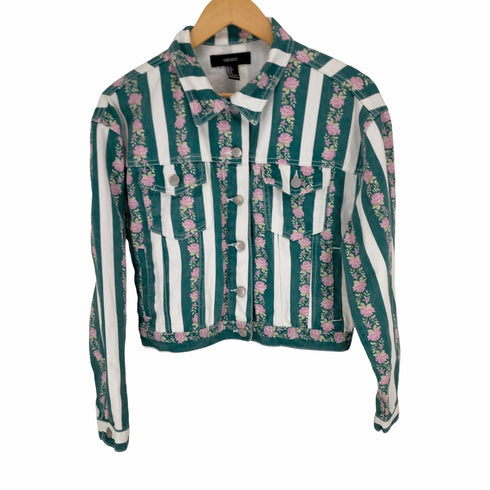 フォーエバートウェンティーワン FOREVER21 花柄 ストライプデニムジャケット メンズ JPN:S