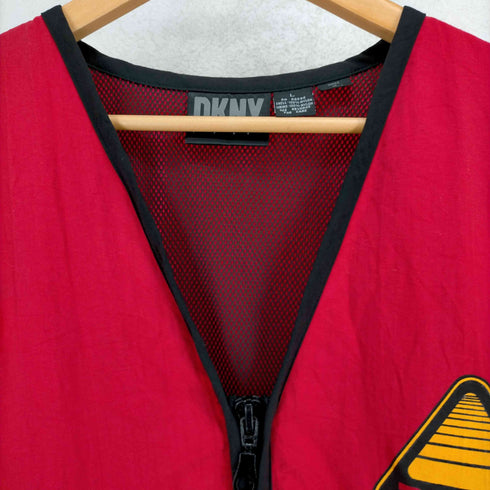 ダナキャランニューヨーク DKNY 90S ロゴプリント 裏地メッシュ ジップアップ ナイロンベスト メンズ import:L