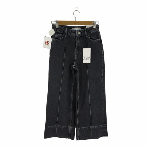 ザラ ZARA WIDE-LEG CROPPED HIGH-WAIST FRONT SEAMED JEANS レディース 34