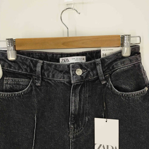 ザラ ZARA WIDE-LEG CROPPED HIGH-WAIST FRONT SEAMED JEANS レディース 34