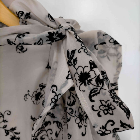 刺繍 フリルスリーブ シアーブラウス 裏地付き レディース