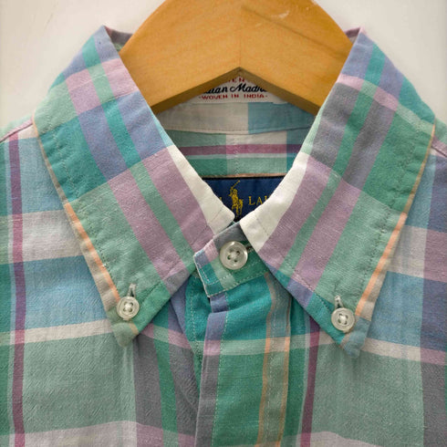 ラルフローレン RALPH LAUREN INDIAN MADNAS ポニー刺繍 チェック柄 ボタンダウン 半袖シャツ メンズ import:XS