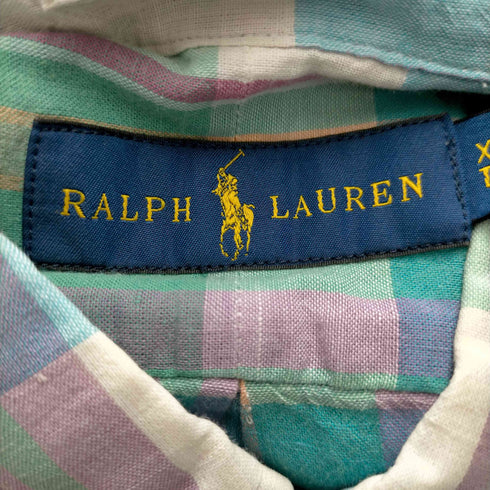 ラルフローレン RALPH LAUREN INDIAN MADNAS ポニー刺繍 チェック柄 ボタンダウン 半袖シャツ メンズ import:XS