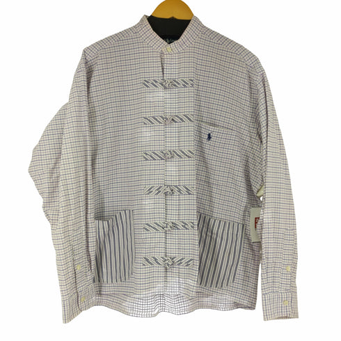 ラルフローレン RALPH LAUREN 90-00s BIG SHIRT スモールポニー刺繍 チャイナデザイン リメイクシャツ ストライプ x チェック メンズ import:M