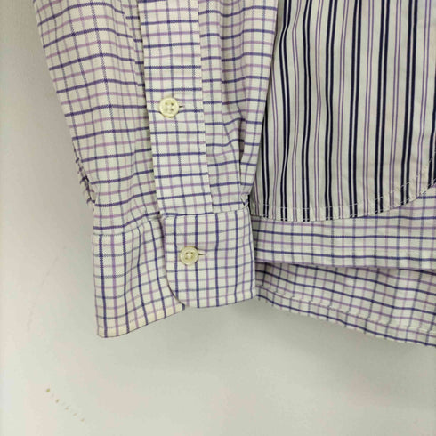 ラルフローレン RALPH LAUREN 90-00s BIG SHIRT スモールポニー刺繍 チャイナデザイン リメイクシャツ ストライプ x チェック メンズ import:M