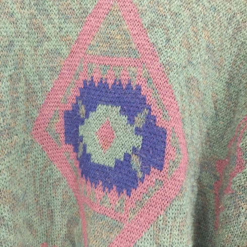 ウィンチェスター WINCHESTER 90S 英国製 フェアアイル ネイティブ柄 モックネック ウール プルオーバー ニット メンズ import:L