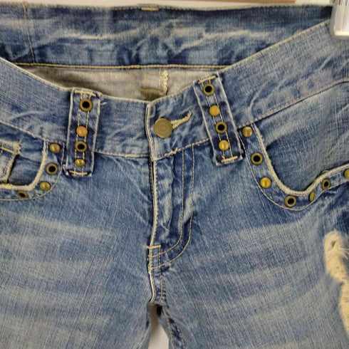 トルネードマート TORNADO MART 加工ローライズフレアデニムパンツ ブーツカット スタッズ クラッシュ ねじれ Y2K メンズ JPN:S