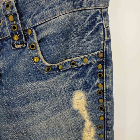 トルネードマート TORNADO MART 加工ローライズフレアデニムパンツ ブーツカット スタッズ クラッシュ ねじれ Y2K メンズ JPN:S