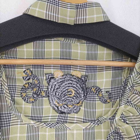 バック刺繍チェック半袖ワンピース レディース