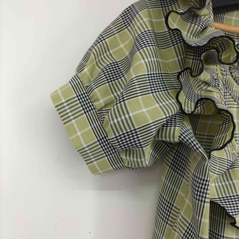 バック刺繍チェック半袖ワンピース レディース