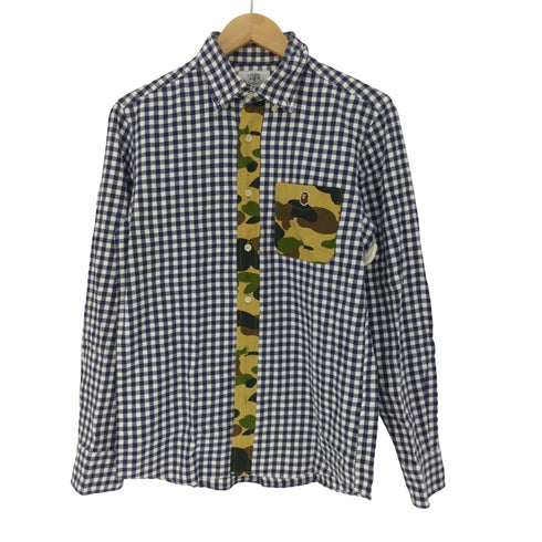 アベイシングエイプ A BATHING APE ウッドランドカモ エイプヘッド ボタンダウン チェック シャツ メンズ JPN:M