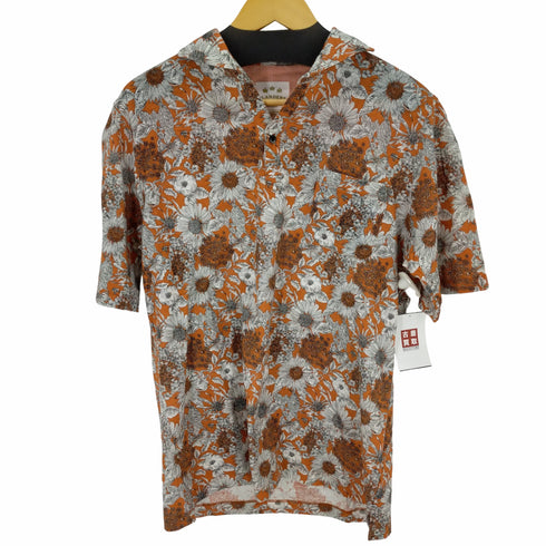 フランダースリネンプロダクツ FLANDERS LINEN PRODUCTS フラワーデザインリネンポロシャツ メンズ LL