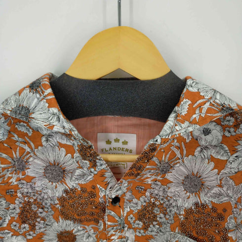 フランダースリネンプロダクツ FLANDERS LINEN PRODUCTS フラワーデザインリネンポロシャツ メンズ LL