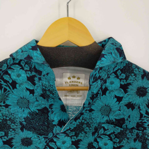 フランダースリネンプロダクツ FLANDERS LINEN PRODUCTS フラワーデザインリネンポロシャツ メンズ import:L