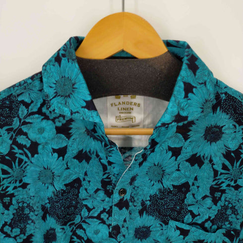 フランダースリネンプロダクツ FLANDERS LINEN PRODUCTS フラワーデザインリネンポロシャツ メンズ LL