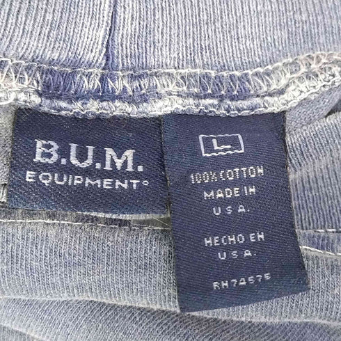 B.U.M.EQUIPMENT 90S USA製 後染め 刺繍ロゴ クルーネック S/S Tシャツ メンズ import:L
