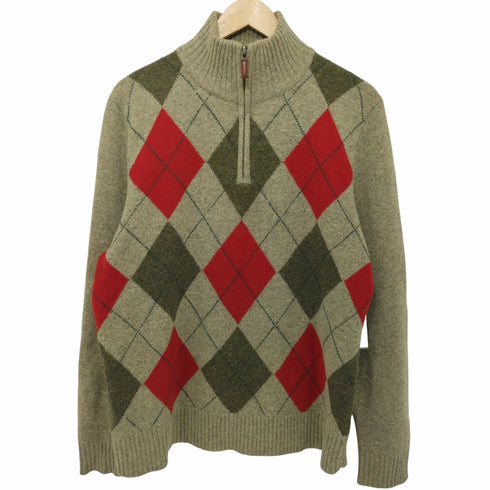 ジェイクルー J.CREW アーガイル柄 ハーフジップニット エルボーパッチ メンズ import:L