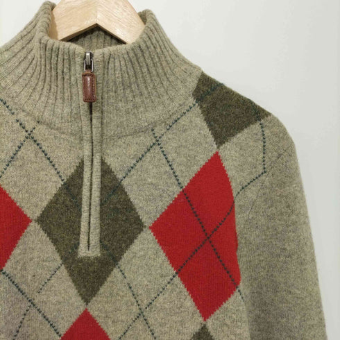 ジェイクルー J.CREW アーガイル柄 ハーフジップニット エルボーパッチ メンズ import:L