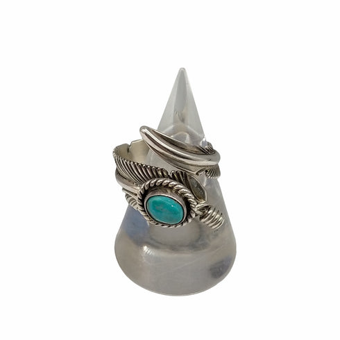 ナバホ NAVAJO STERLING H.MACE作 ターコイズストーン フェザーモチーフリング メンズ 12