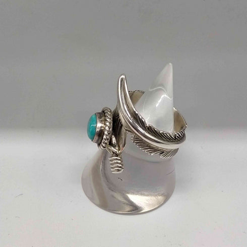 ナバホ NAVAJO STERLING H.MACE作 ターコイズストーン フェザーモチーフリング メンズ 12