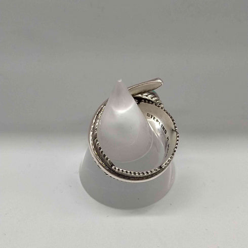 ナバホ NAVAJO STERLING H.MACE作 ターコイズストーン フェザーモチーフリング メンズ 12