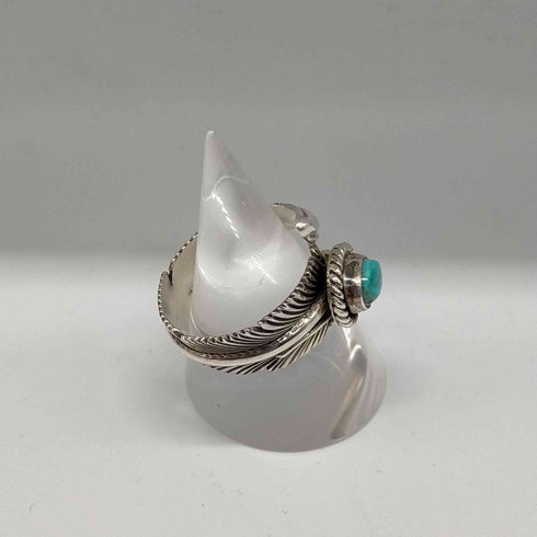 ナバホ NAVAJO STERLING H.MACE作 ターコイズストーン フェザーモチーフリング メンズ 12
