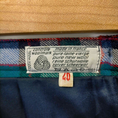 WOOL MARK フランス製 チェック柄プリーツスカート レディース 40