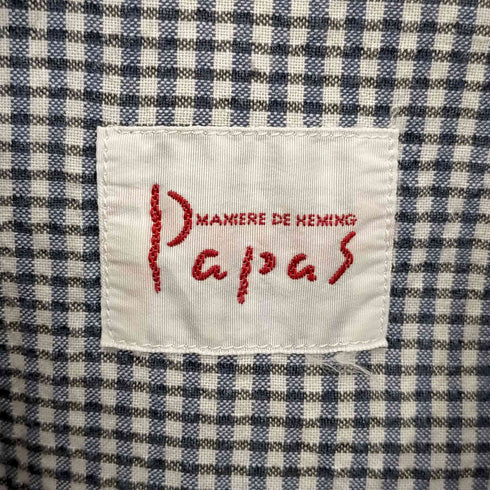 パパス papas リネン混 シアサッカー ギンガムチェック 半袖シャツ メンズ import:M