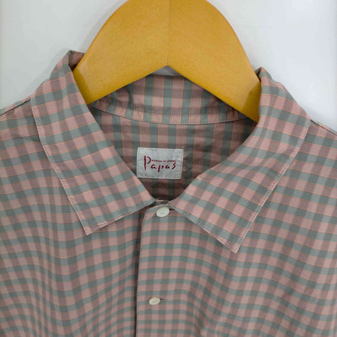 パパス papas コットン チェック 半袖シャツ メンズ import:M