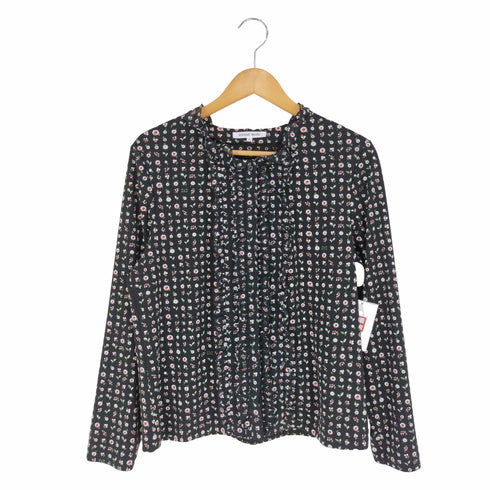 ハナエモリ HANAE MORI 花柄 ピンタック フリルブラウス レディース JPN:3
