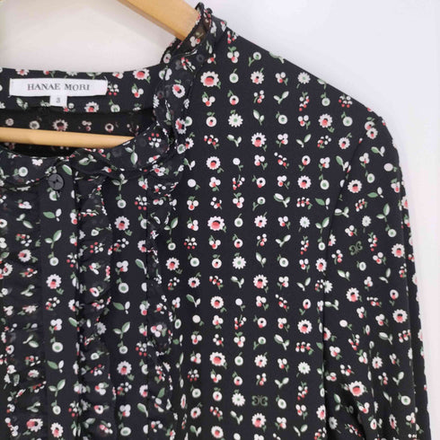 ハナエモリ HANAE MORI 花柄 ピンタック フリルブラウス レディース JPN:3