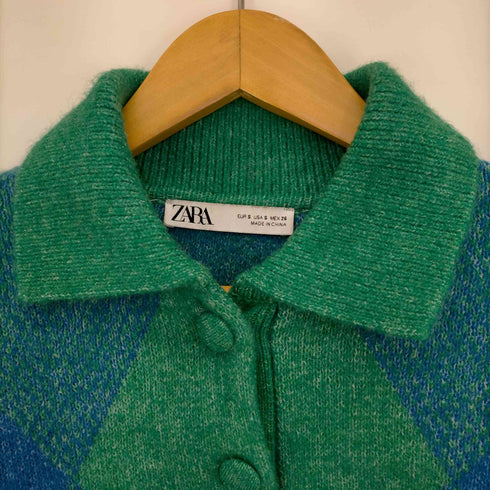 ザラ ZARA アーガイル柄 クロップドニットポロシャツ メンズ import:S