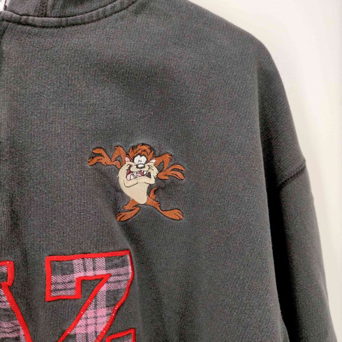 Looney Tunes 裏地チェック柄ハーフジップ パーカー メンズ