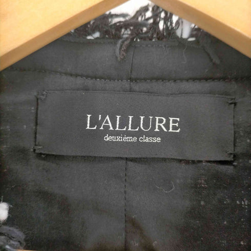 ラリュードゥーズィエムクラス LALLURE deuxieme classe リネン混 フロントオープン ツイードシルクジャケット レディース