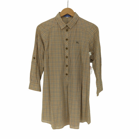 バーバリーブルーレーベル BURBERRY BLUE LABEL ワンポイント刺繍 ノバチェック L/S グランパ シャツ ワンピース レディース 38