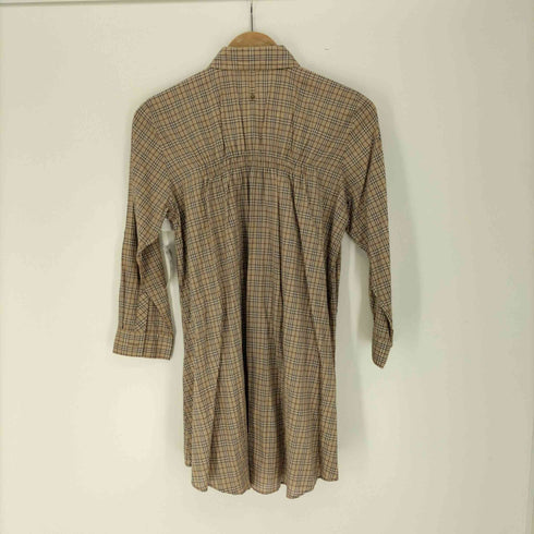 バーバリーブルーレーベル BURBERRY BLUE LABEL ワンポイント刺繍 ノバチェック L/S グランパ シャツ ワンピース レディース 38