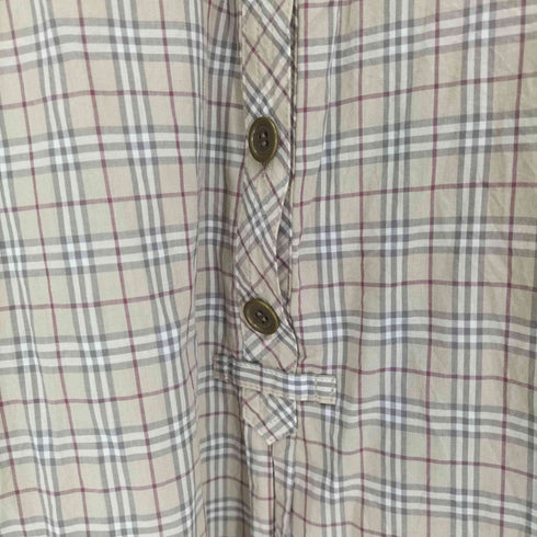 バーバリーブルーレーベル BURBERRY BLUE LABEL ワンポイント刺繍 ノバチェック L/S グランパ シャツ ワンピース レディース 38