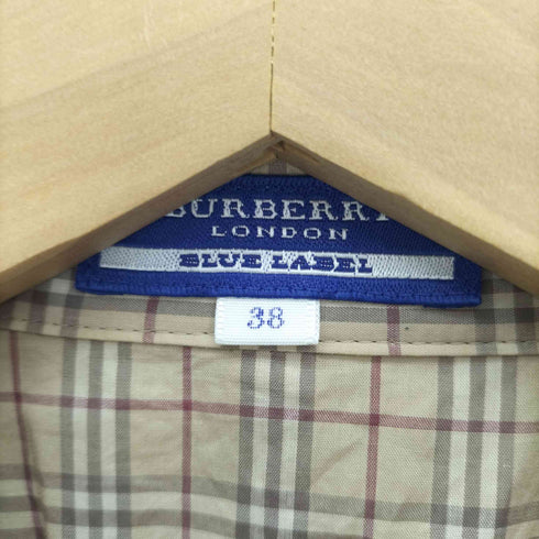 バーバリーブルーレーベル BURBERRY BLUE LABEL ワンポイント刺繍 ノバチェック L/S グランパ シャツ ワンピース レディース 38