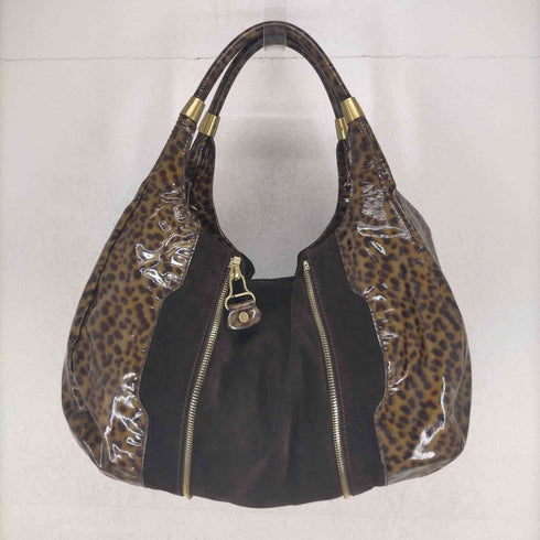 ジミーチュウ JIMMY CHOO レオパード柄 エナメル スエードジップバッグ レディース