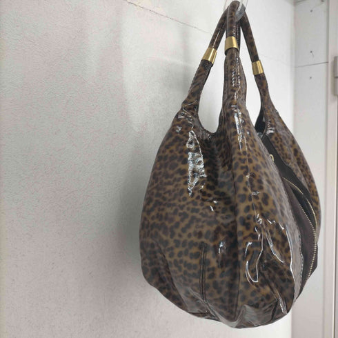 ジミーチュウ JIMMY CHOO レオパード柄 エナメル スエードジップバッグ レディース