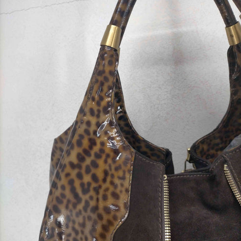 ジミーチュウ JIMMY CHOO レオパード柄 エナメル スエードジップバッグ レディース